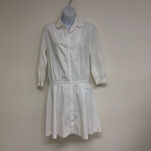 Pink & Chartreuse White Cotton Button Up Shirt Dress Sz small